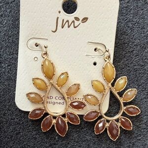 jmo Gold-Tone Leaf Drop Earrings in Mustard and Brown